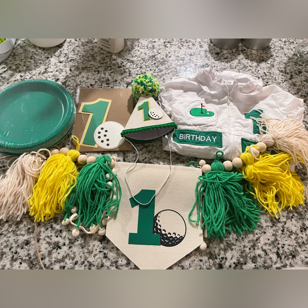 Golf Themed 1st Birthday Party Set - Green and Yellow